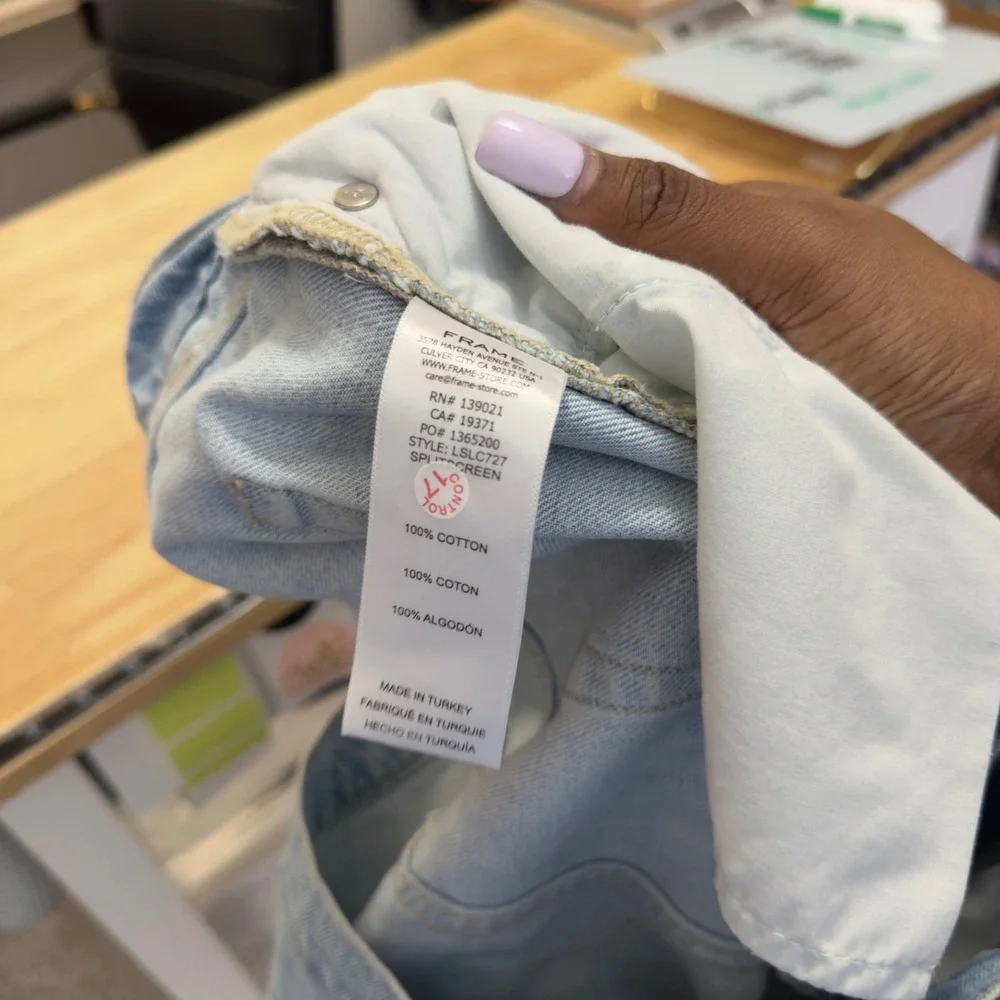 Frame Women Le Slouch Crop Jeans 33" Two Tone Light Wash‎ Button Fly Western - Picture 12 of 13